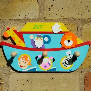 Noah's Ark Children's Coat Rack with three wood peg hooks