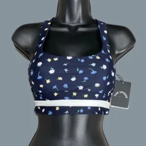 NWT ANTHROPOLOGIE THE UPSIDE FLORAL DAISY PAOLA SPORTS BRA NAVY BLUE WHITE SZ 4