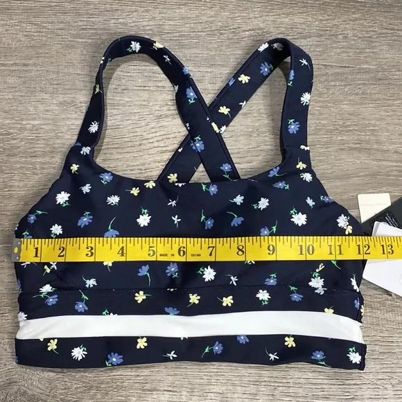NWT ANTHROPOLOGIE THE UPSIDE FLORAL DAISY PAOLA SPORTS BRA NAVY BLUE WHITE SZ 4