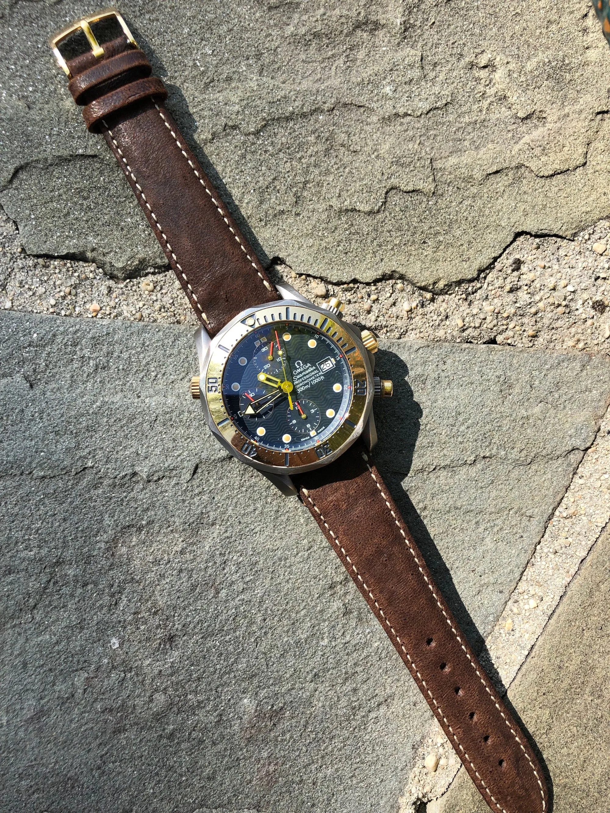 Omega Seamaster Professional 300M 2296.80 Titanium Chronograph Gold Bezel Automatic Wristwatch