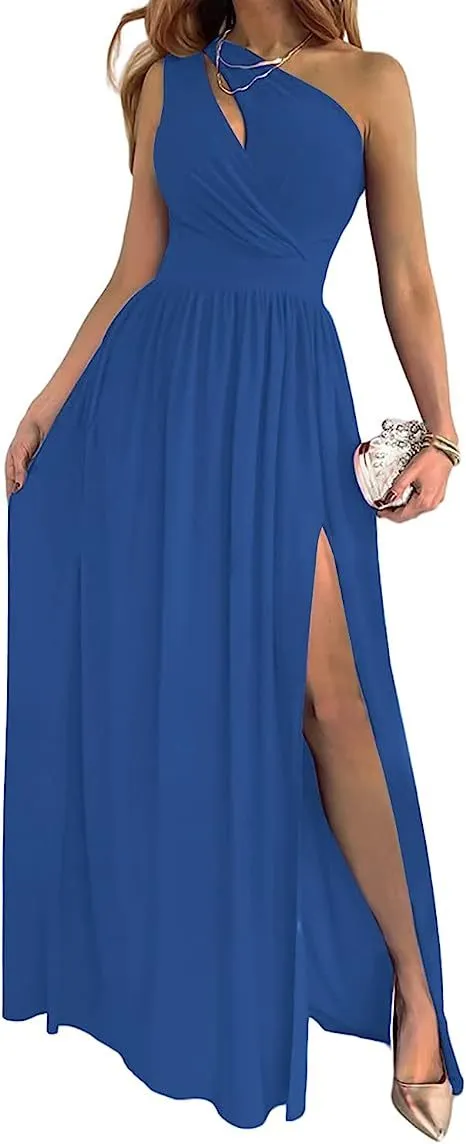 One Shoulder High Split Cutout Sleeveless Dress