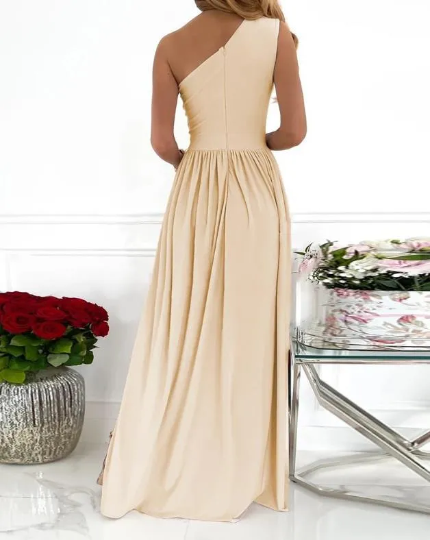 One Shoulder High Split Cutout Sleeveless Dress