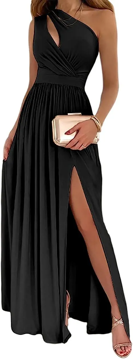One Shoulder High Split Cutout Sleeveless Dress