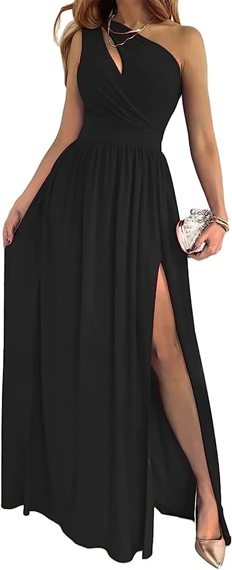 One Shoulder High Split Cutout Sleeveless Dress