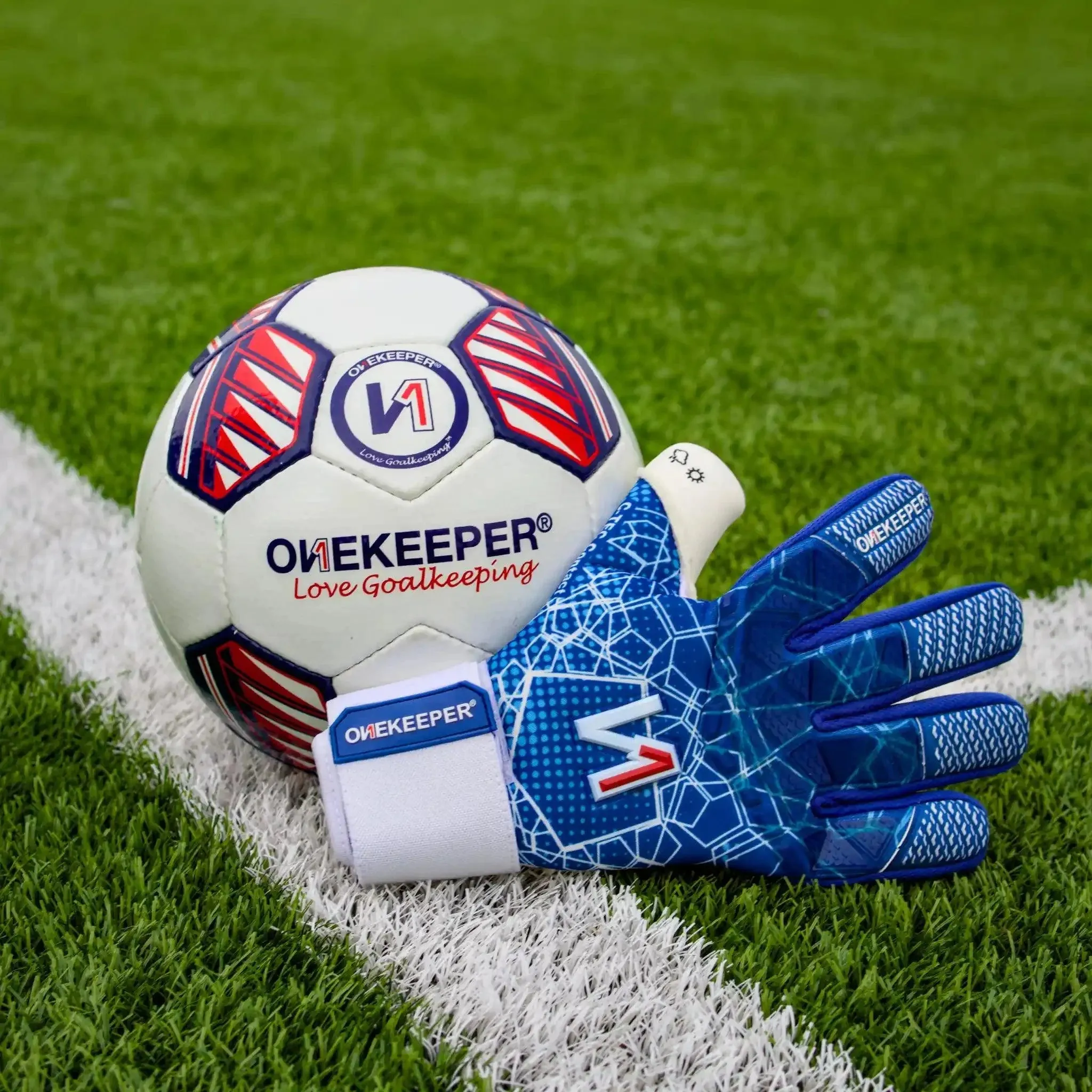ONEKEEPER C-TEC Blue and White - Pro Goalkeeper Gloves Sizes 8 to 12
