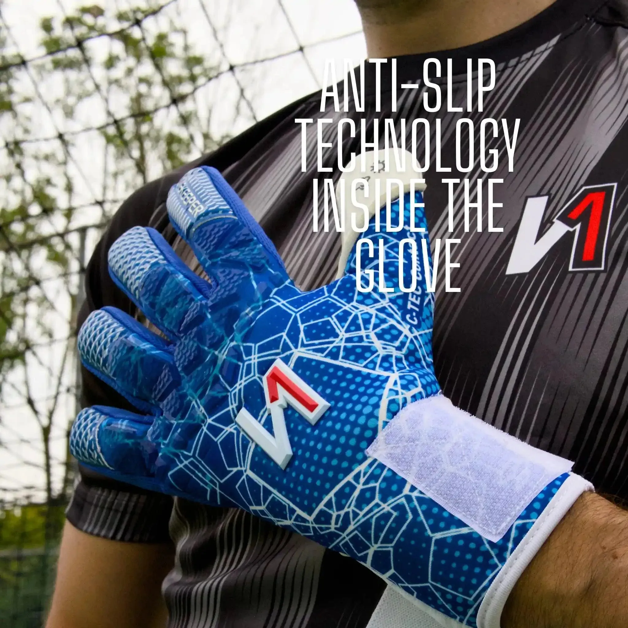 ONEKEEPER C-TEC Blue and White - Pro Goalkeeper Gloves Sizes 8 to 12