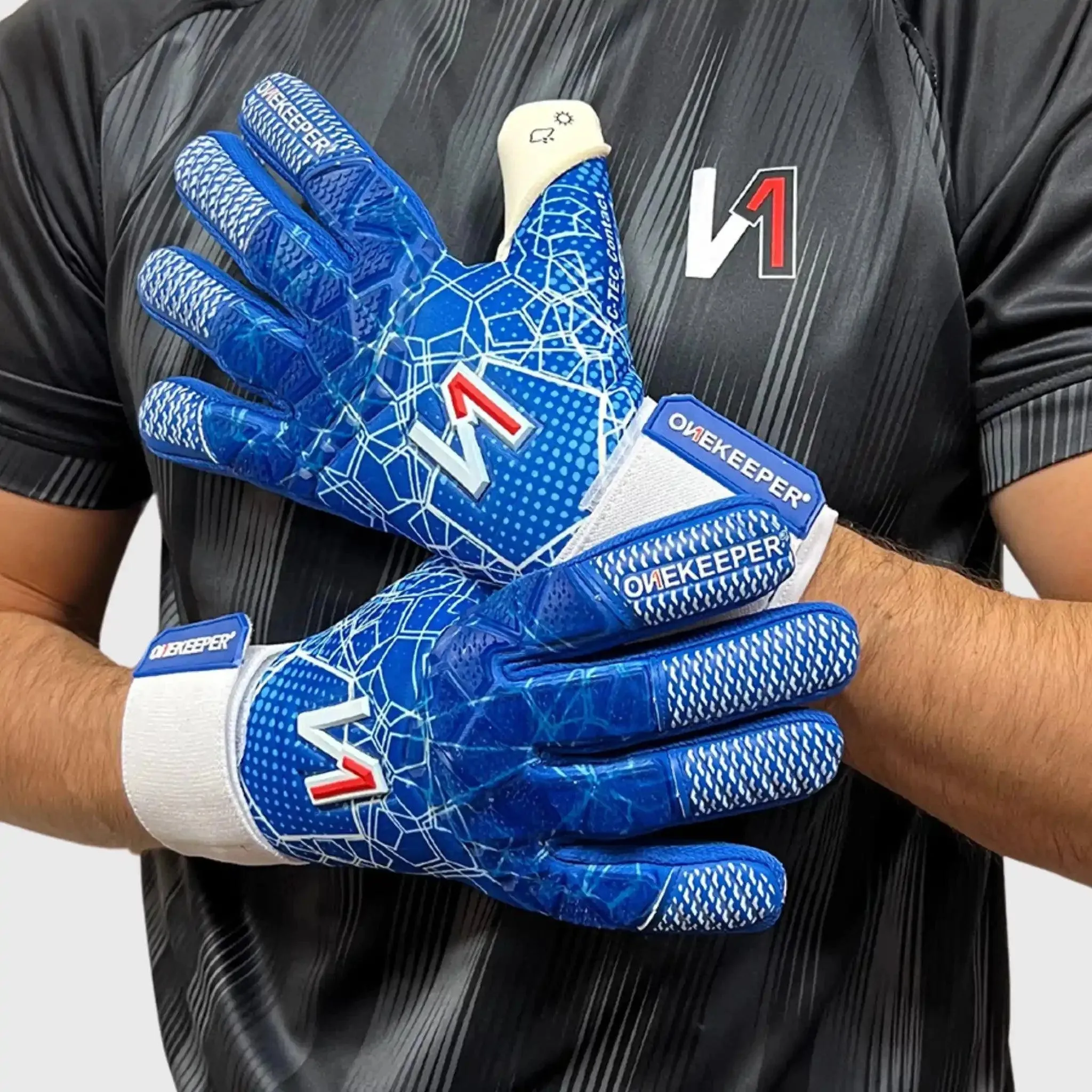 ONEKEEPER C-TEC Blue and White - Pro Goalkeeper Gloves Sizes 8 to 12