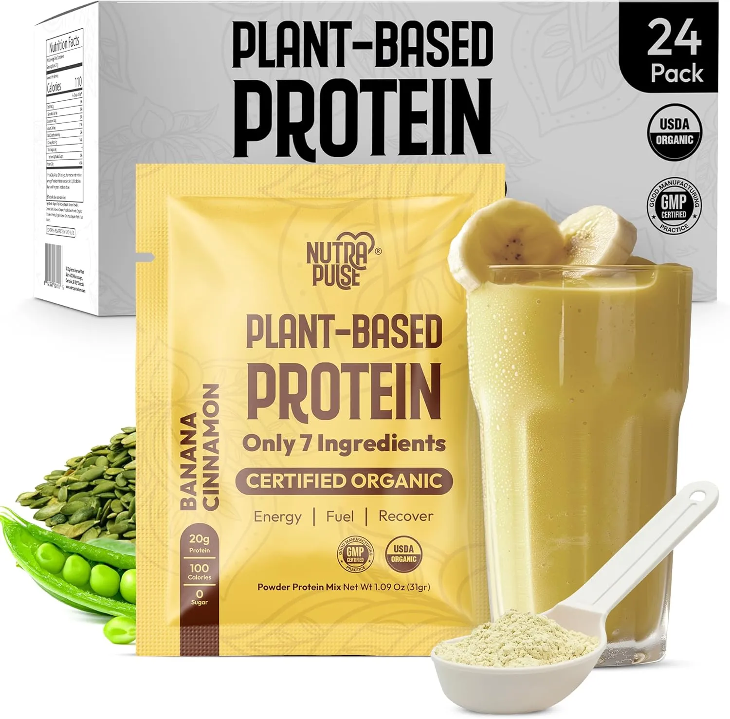 Organic Vegan Protein Powder - Plant-Based Protein, Gluten-Free, 20g Protein Per Serving