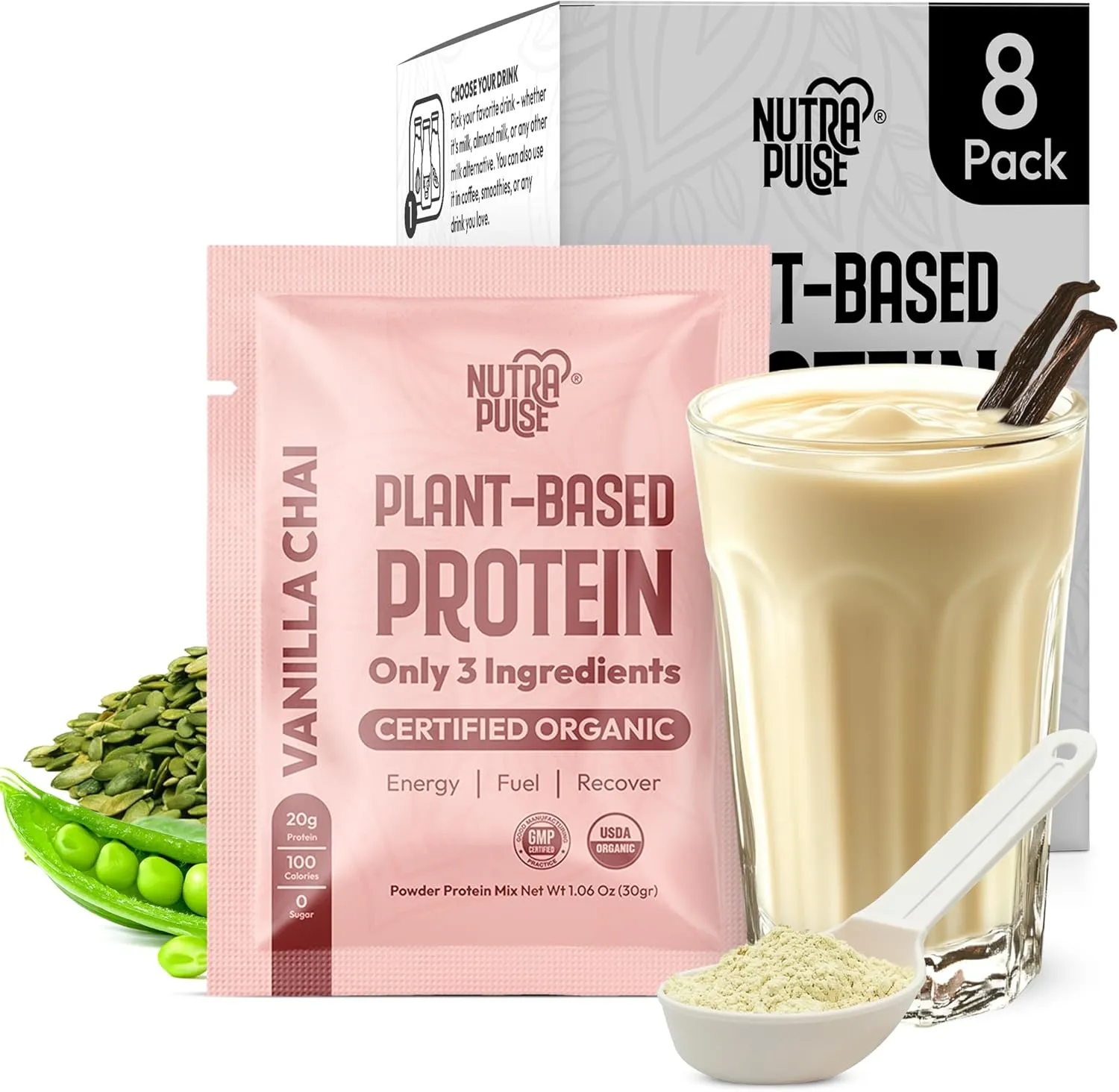 Organic Vegan Protein Powder - Plant-Based Protein, Gluten-Free, 20g Protein Per Serving