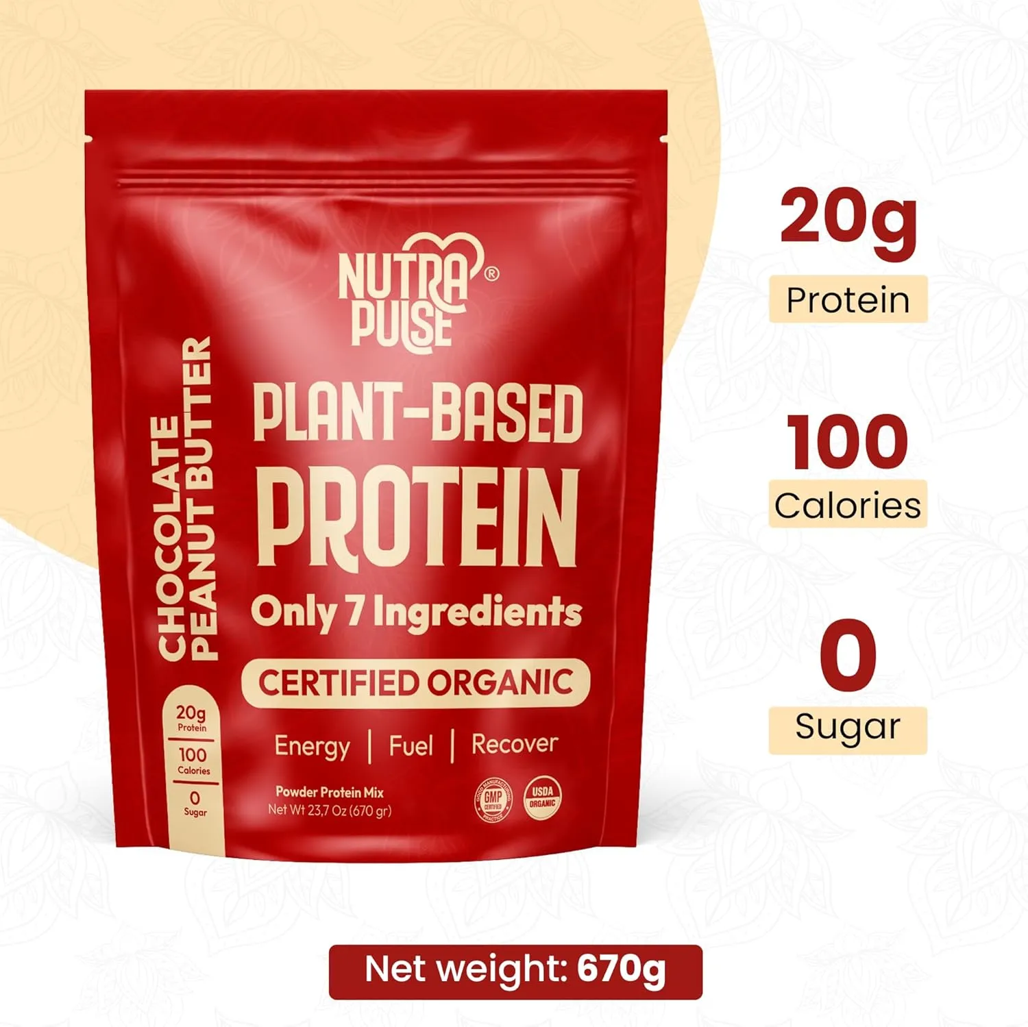 Organic Vegan Protein Powder - Plant-Based Protein, Gluten-Free, 20g Protein Per Serving