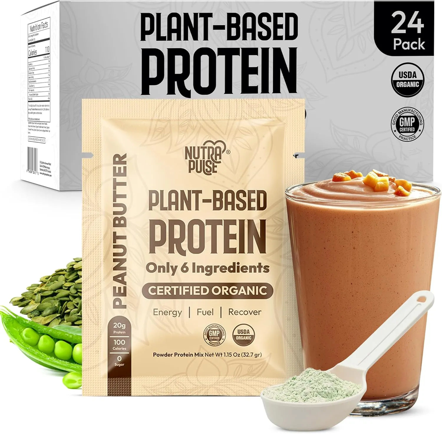 Organic Vegan Protein Powder - Plant-Based Protein, Gluten-Free, 20g Protein Per Serving