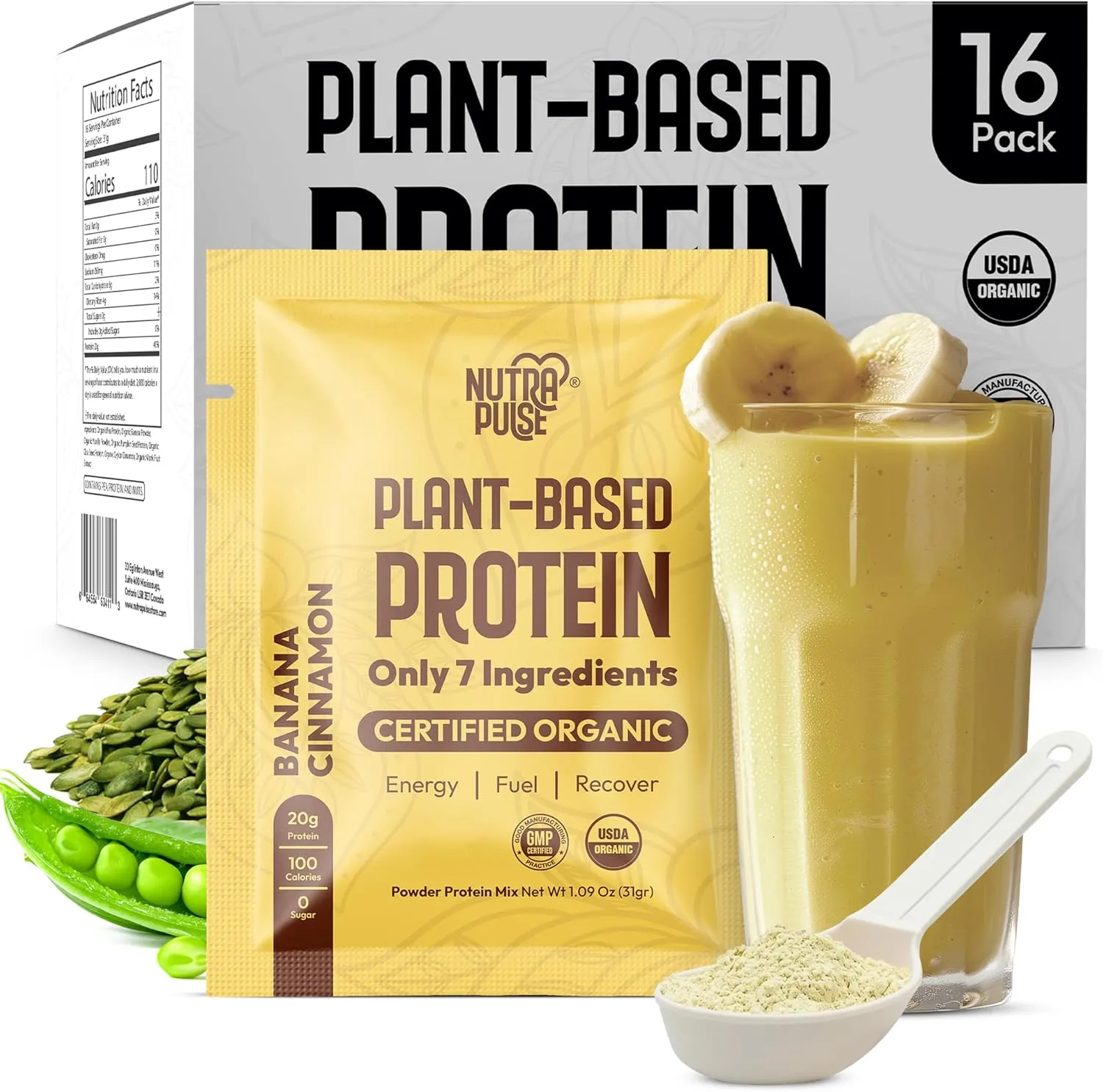 Organic Vegan Protein Powder - Plant-Based Protein, Gluten-Free, 20g Protein Per Serving