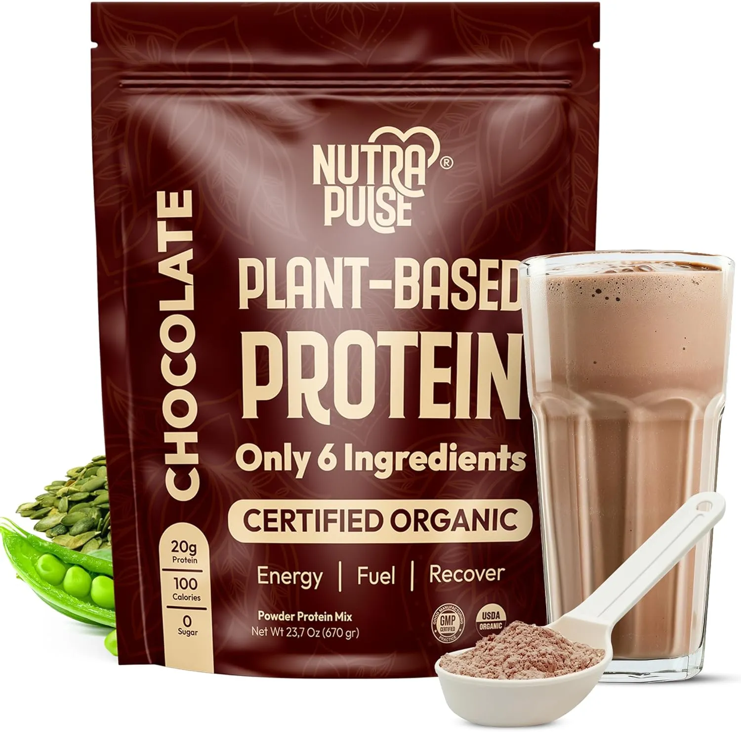 Organic Vegan Protein Powder - Plant-Based Protein, Gluten-Free, 20g Protein Per Serving