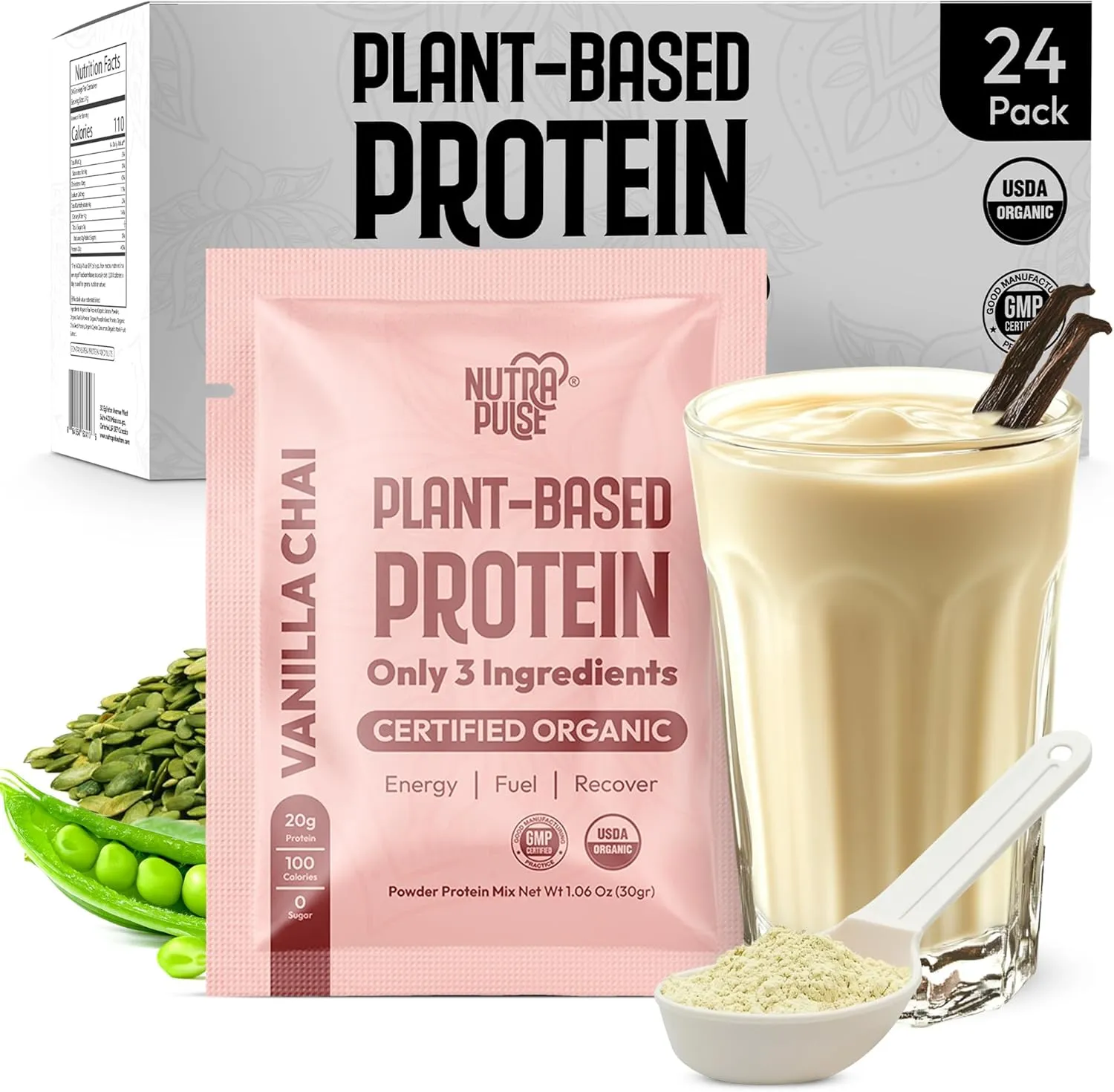 Organic Vegan Protein Powder - Plant-Based Protein, Gluten-Free, 20g Protein Per Serving