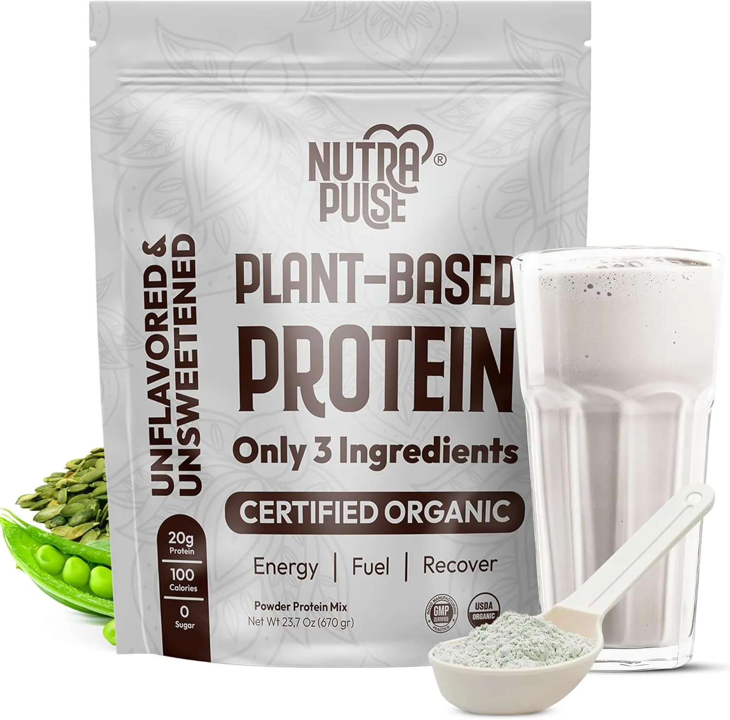 Organic Vegan Protein Powder - Plant-Based Protein, Gluten-Free, 20g Protein Per Serving
