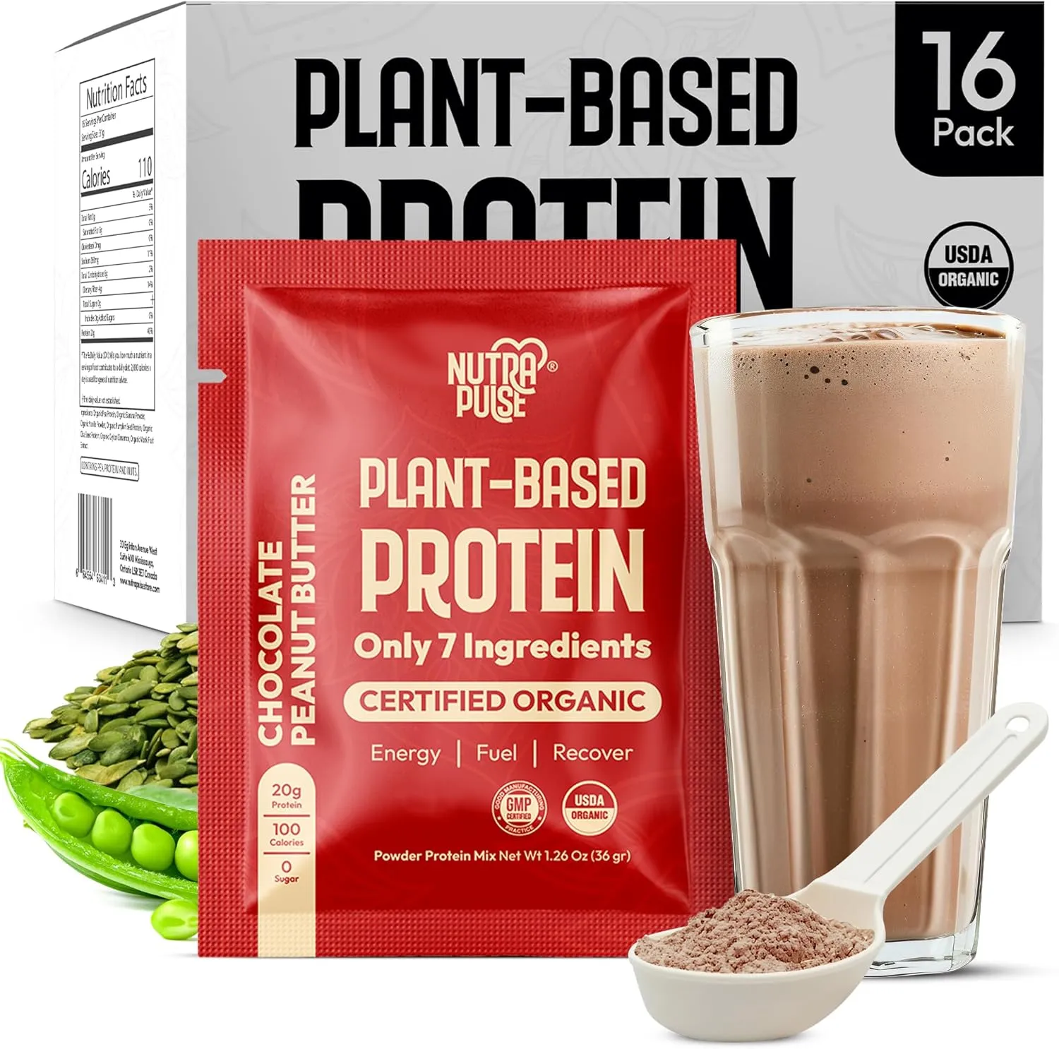 Organic Vegan Protein Powder - Plant-Based Protein, Gluten-Free, 20g Protein Per Serving