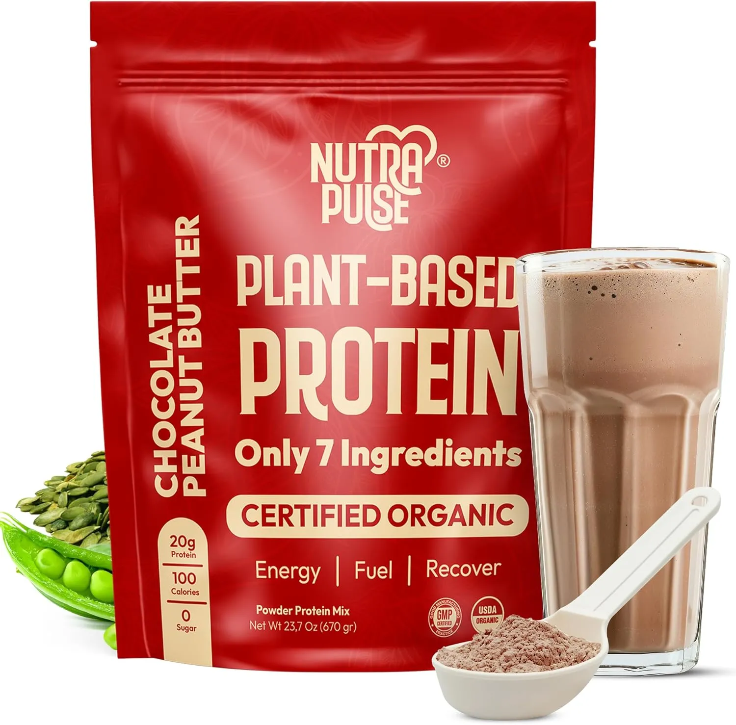 Organic Vegan Protein Powder - Plant-Based Protein, Gluten-Free, 20g Protein Per Serving