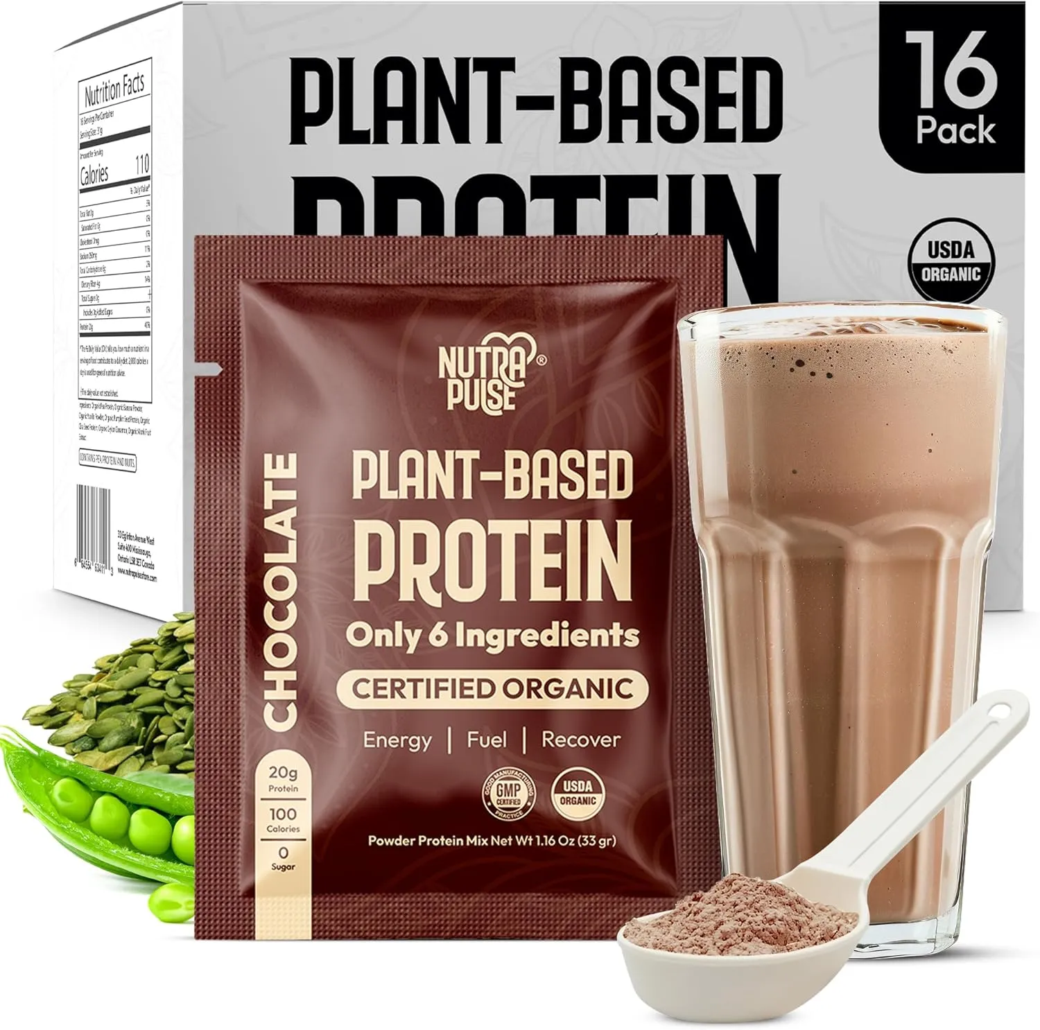 Organic Vegan Protein Powder - Plant-Based Protein, Gluten-Free, 20g Protein Per Serving