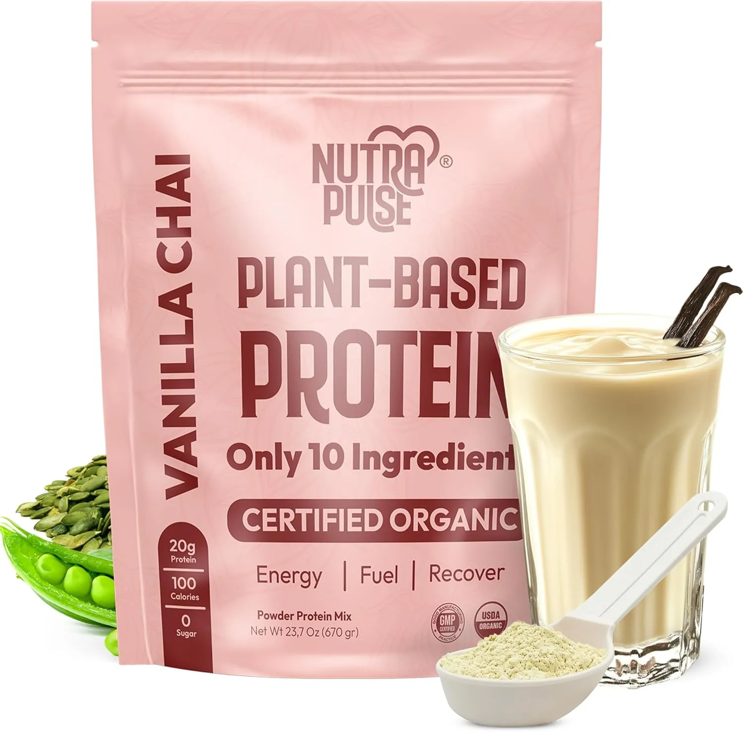 Organic Vegan Protein Powder - Plant-Based Protein, Gluten-Free, 20g Protein Per Serving