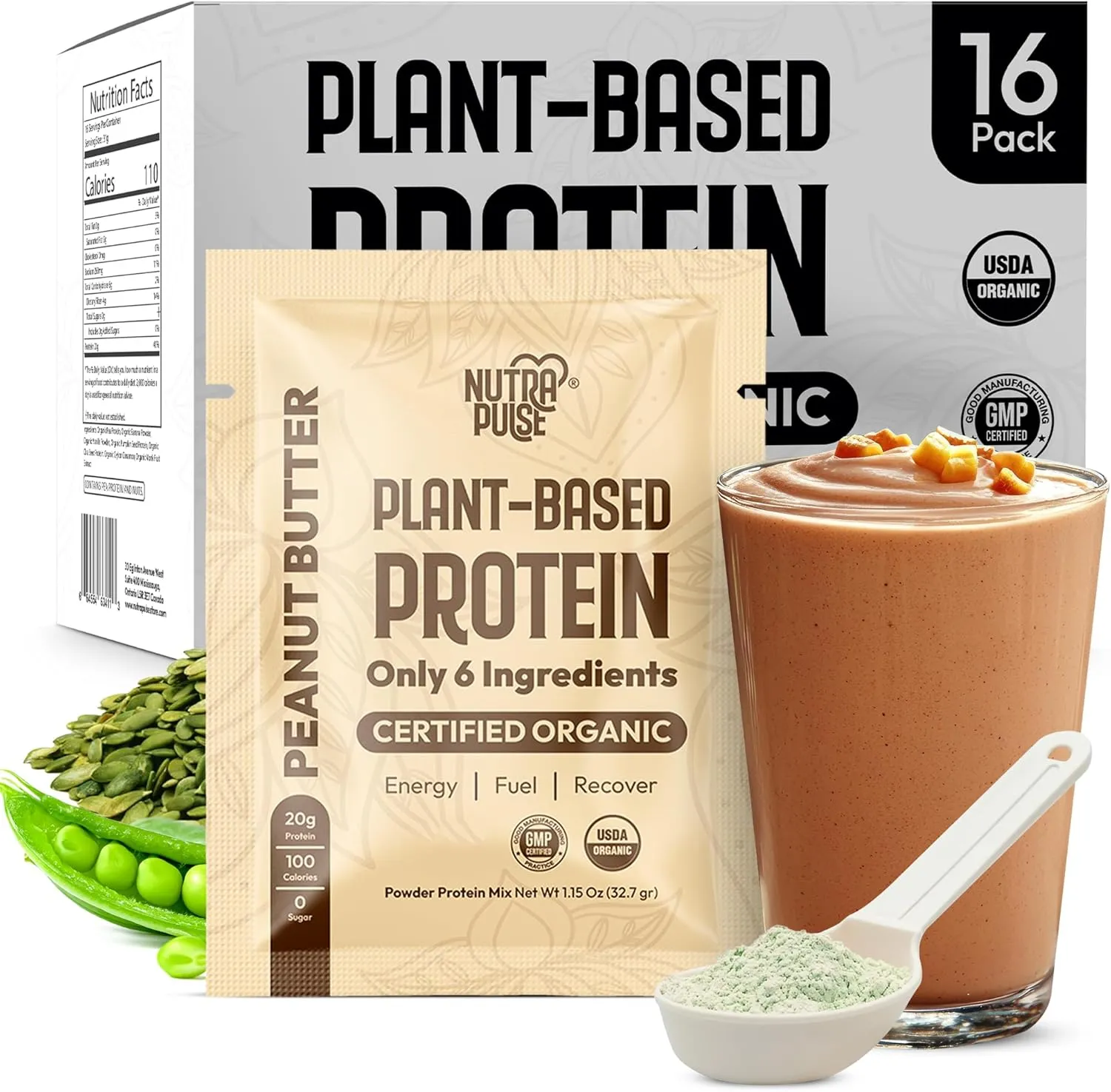 Organic Vegan Protein Powder - Plant-Based Protein, Gluten-Free, 20g Protein Per Serving