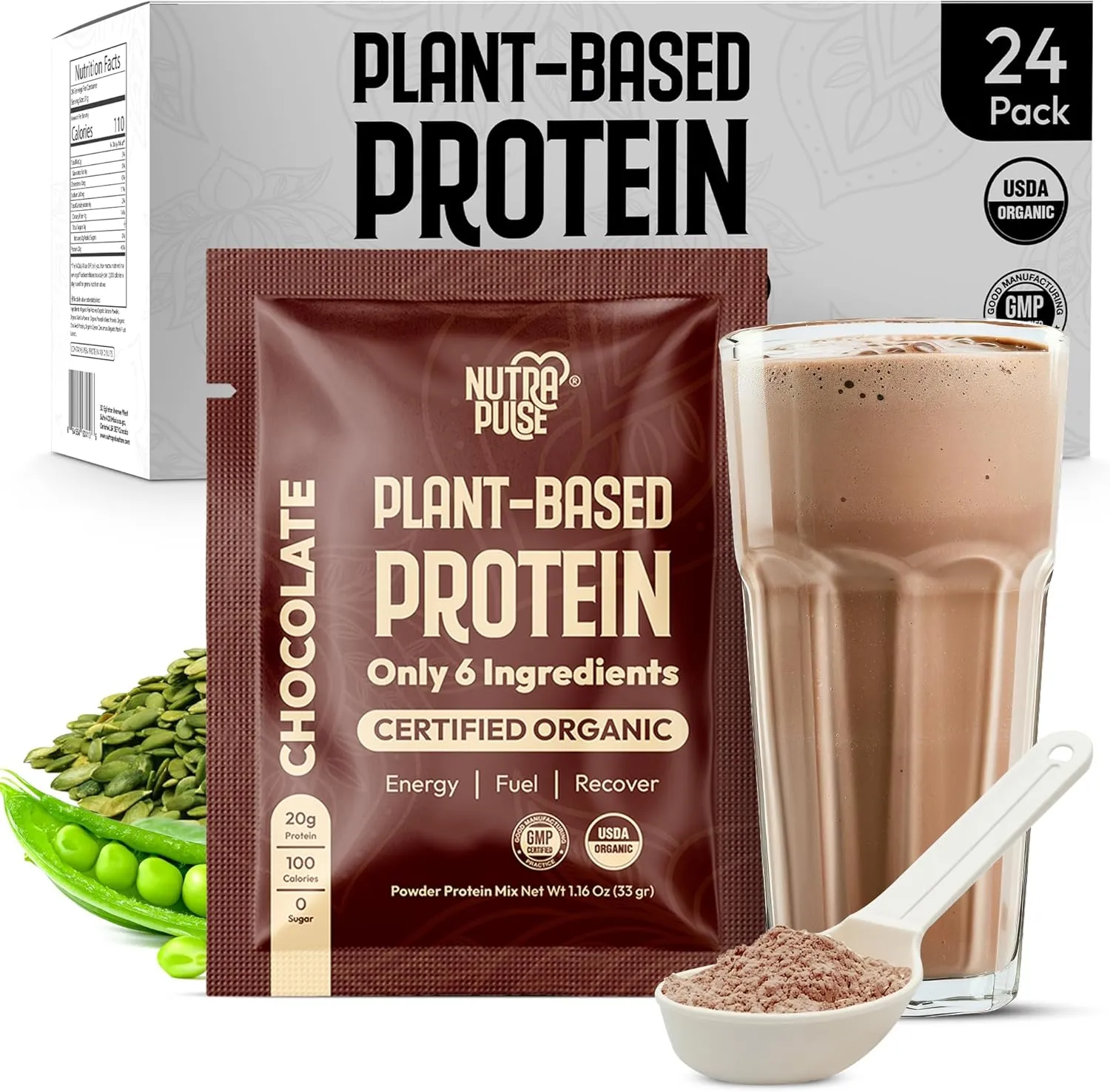 Organic Vegan Protein Powder - Plant-Based Protein, Gluten-Free, 20g Protein Per Serving