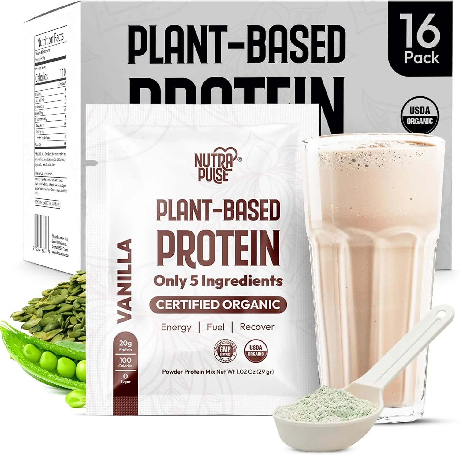 Organic Vegan Protein Powder - Plant-Based Protein, Gluten-Free, 20g Protein Per Serving