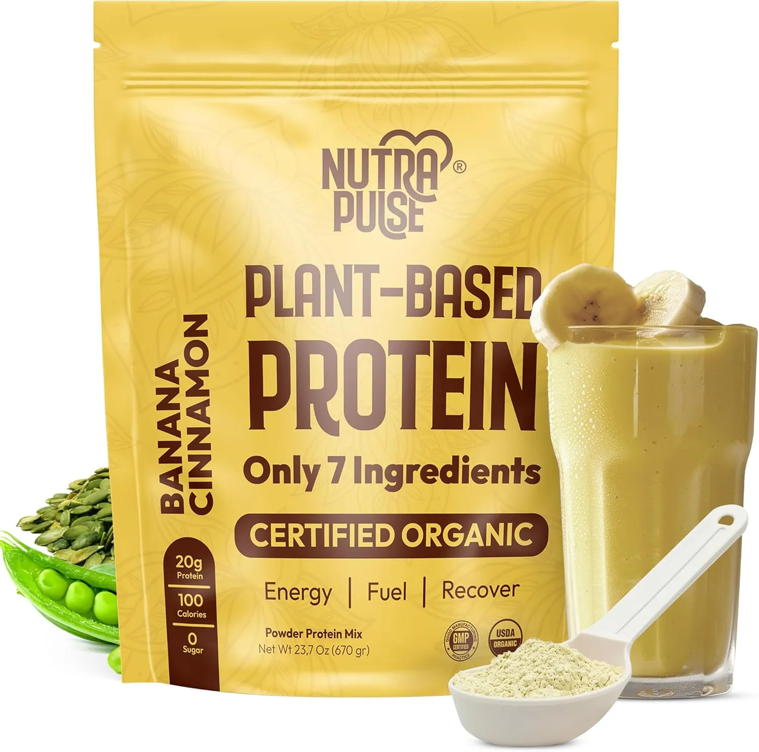 Organic Vegan Protein Powder - Plant-Based Protein, Gluten-Free, 20g Protein Per Serving