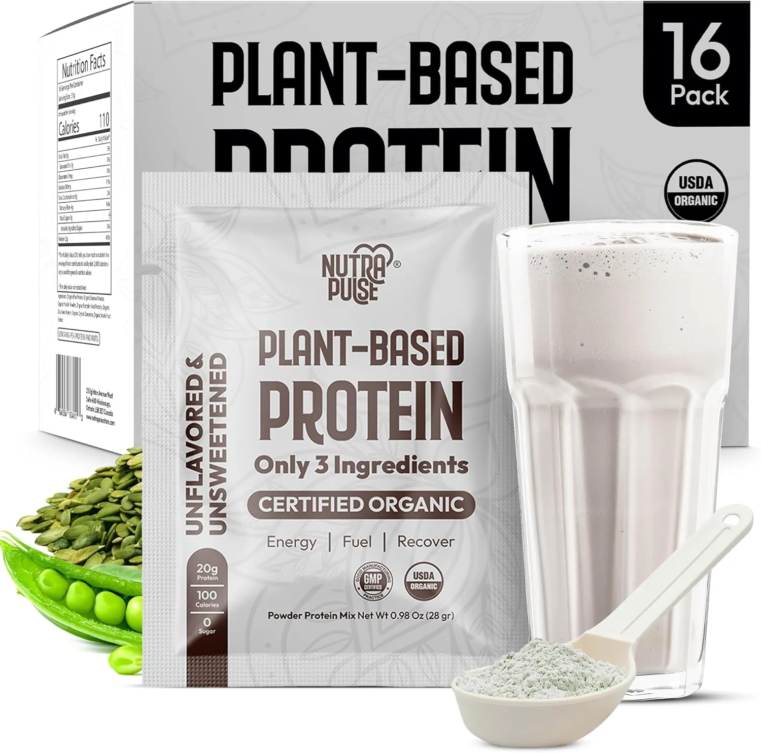 Organic Vegan Protein Powder - Plant-Based Protein, Gluten-Free, 20g Protein Per Serving