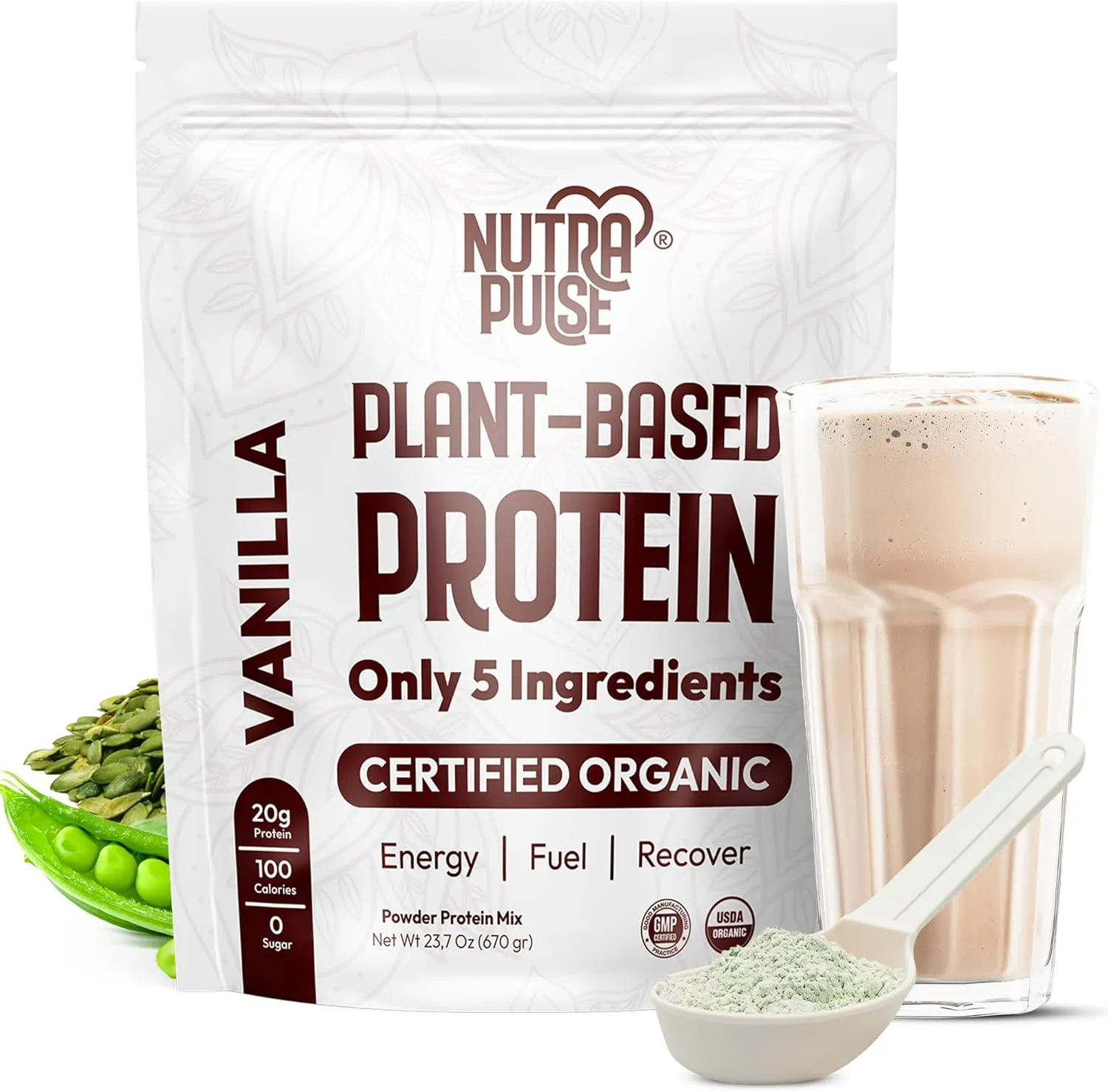 Organic Vegan Protein Powder - Plant-Based Protein, Gluten-Free, 20g Protein Per Serving