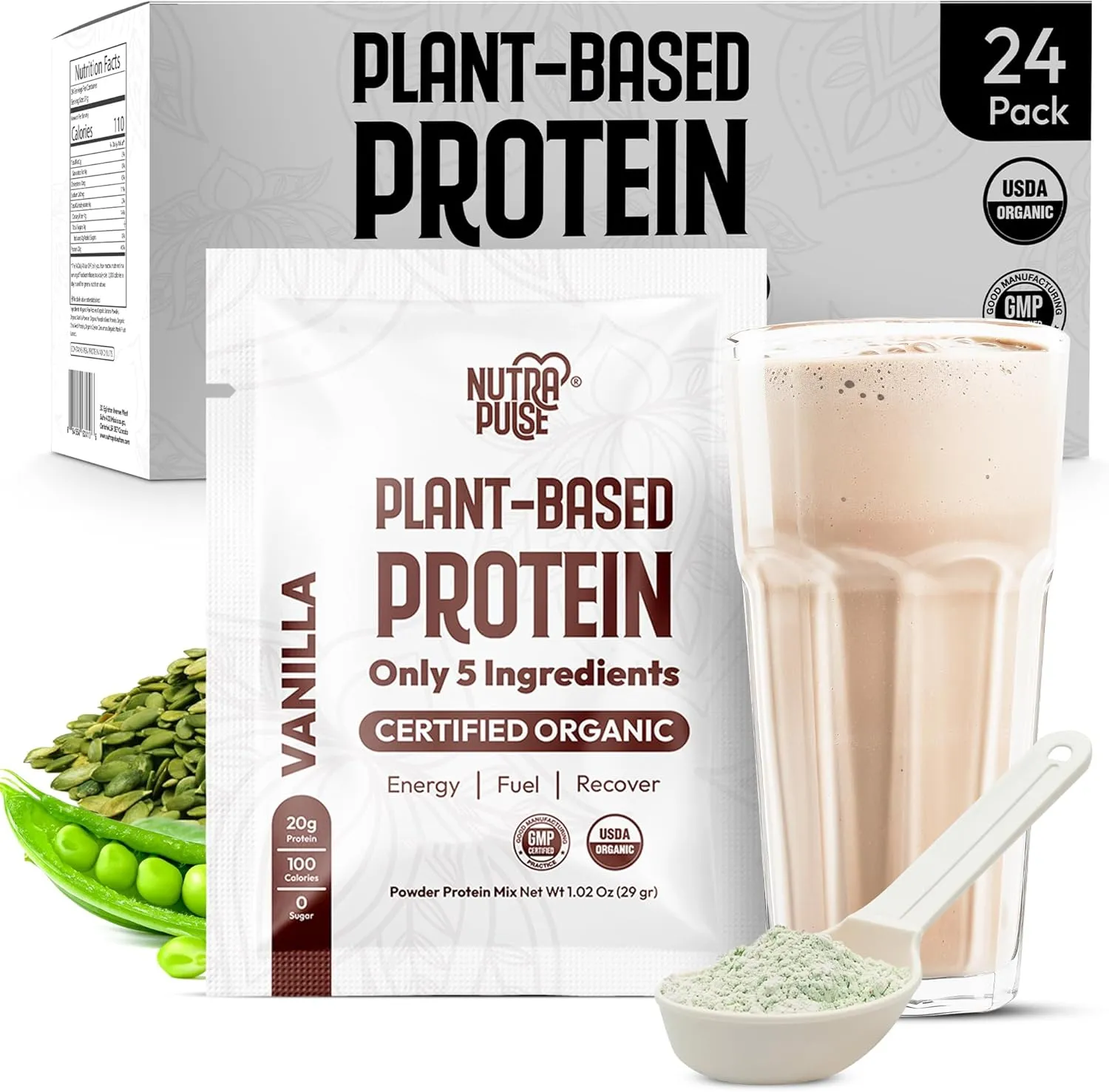 Organic Vegan Protein Powder - Plant-Based Protein, Gluten-Free, 20g Protein Per Serving