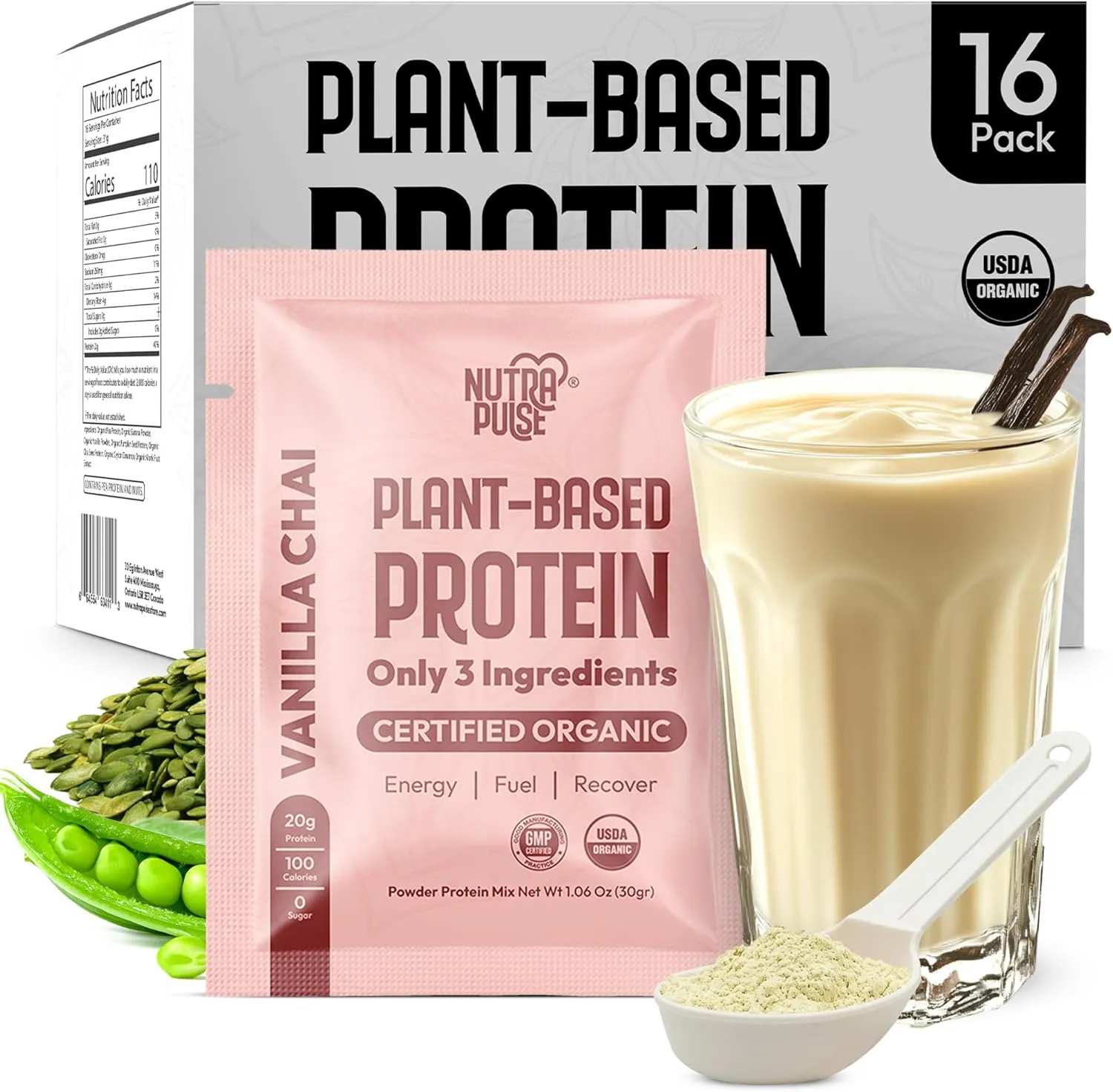 Organic Vegan Protein Powder - Plant-Based Protein, Gluten-Free, 20g Protein Per Serving