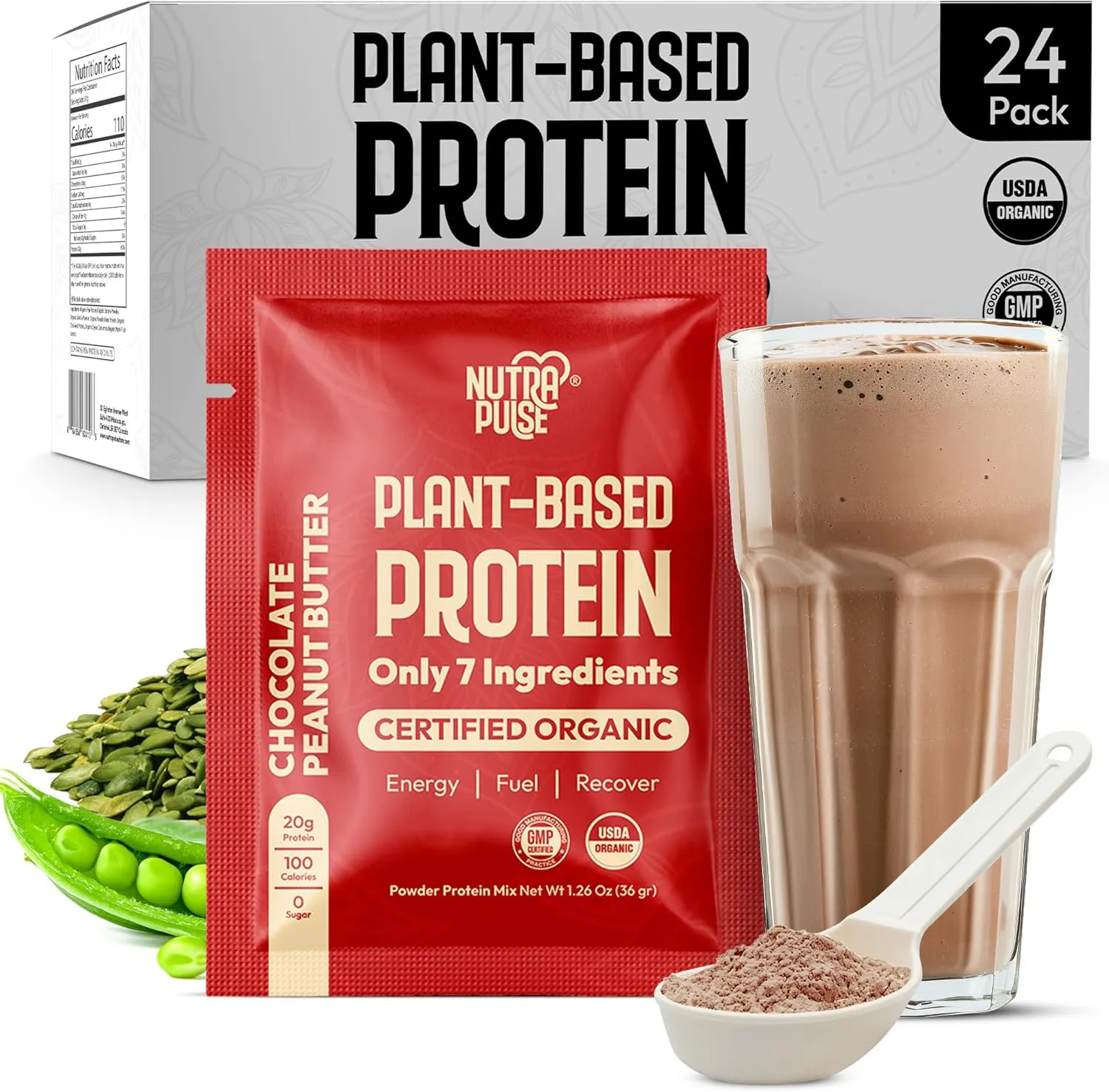 Organic Vegan Protein Powder - Plant-Based Protein, Gluten-Free, 20g Protein Per Serving
