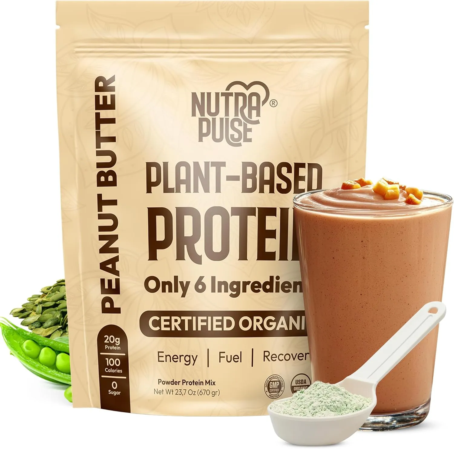 Organic Vegan Protein Powder - Plant-Based Protein, Gluten-Free, 20g Protein Per Serving