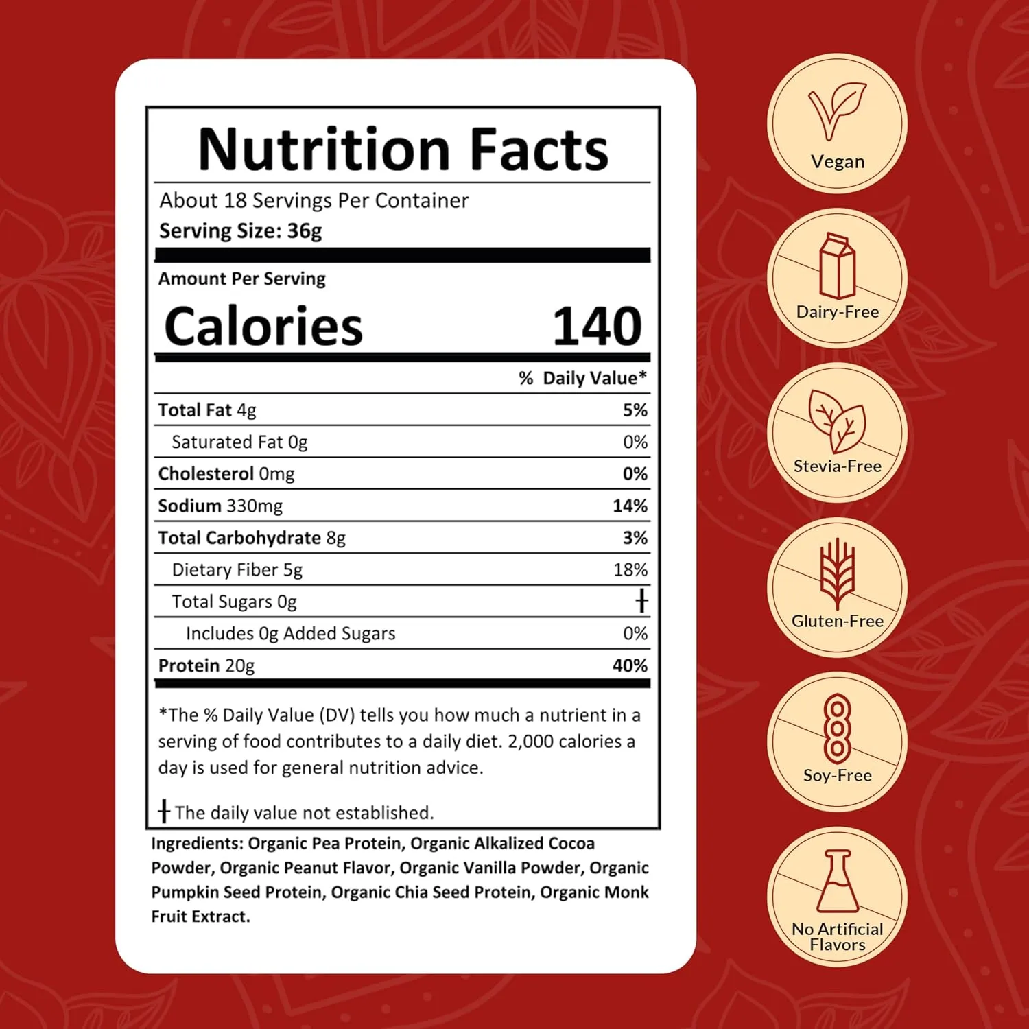 Organic Vegan Protein Powder - Plant-Based Protein, Gluten-Free, 20g Protein Per Serving