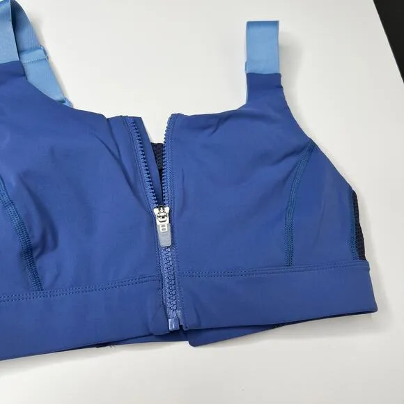 Outdoor Voices Powerhouse Bra Blue Zip up Support Bra Fitness