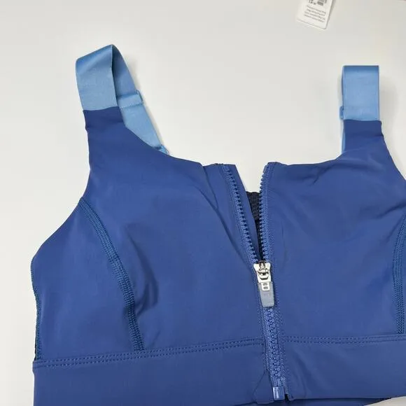 Outdoor Voices Powerhouse Bra Blue Zip up Support Bra Fitness
