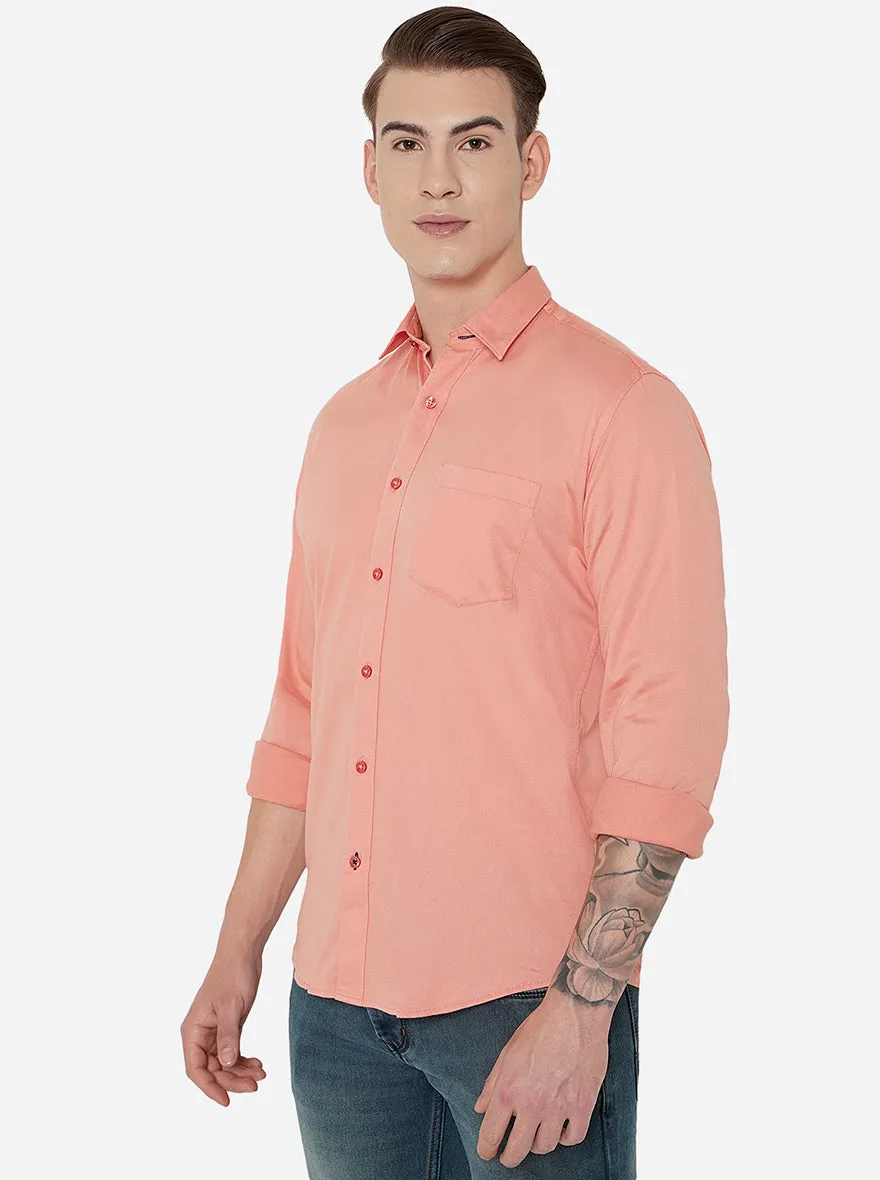 Pink Solid Slim Fit Casual Shirt | JadeBlue