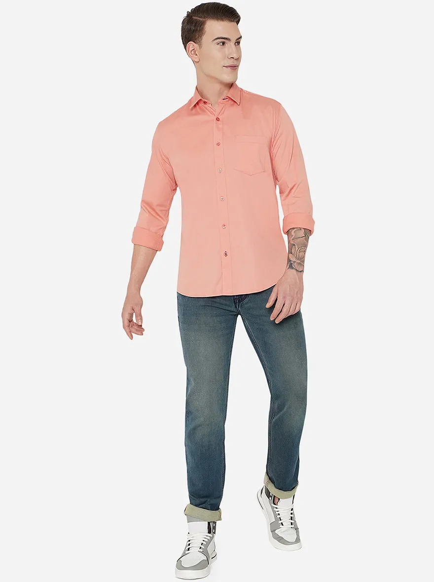 Pink Solid Slim Fit Casual Shirt | JadeBlue