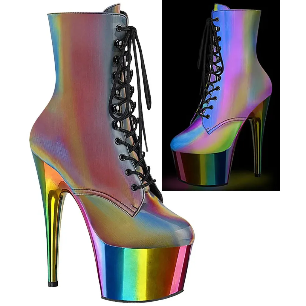 Pleaser ADORE 1020RC Reflective Rainbow Boots