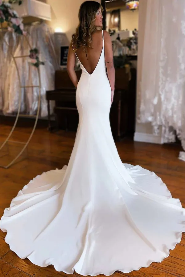 Plunge V Backless Long Mermaid Wedding Dress WD724