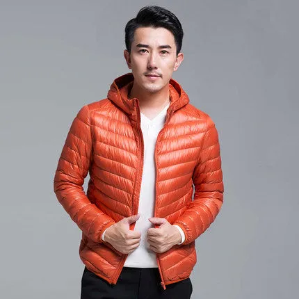QUANBO Brand Autumn Winter Light Down Jacket Men's Fashion Hooded Short Large Ultra-thin Lightweight Youth Slim Coat 5XL