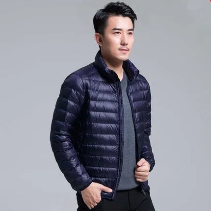 QUANBO Brand Autumn Winter Light Down Jacket Men's Fashion Hooded Short Large Ultra-thin Lightweight Youth Slim Coat 5XL