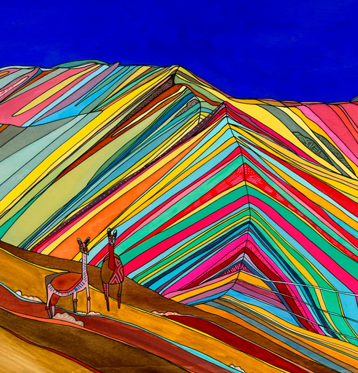 Rainbow Mountain and Alpaca,  Peru |  Travel and Running Hat | Royal Blue