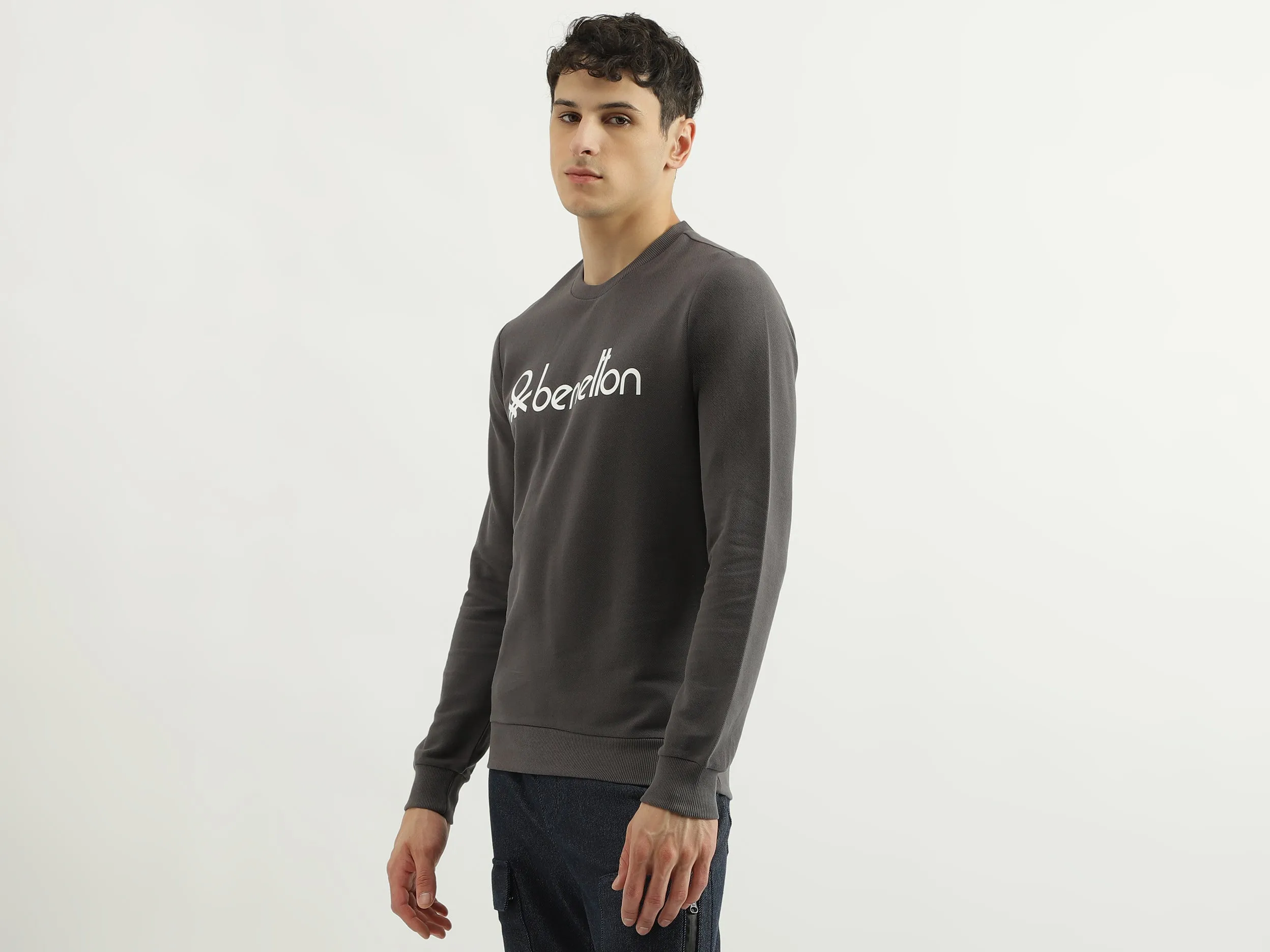 Regular Fit Round Neck Basic Branded Sweatshirt