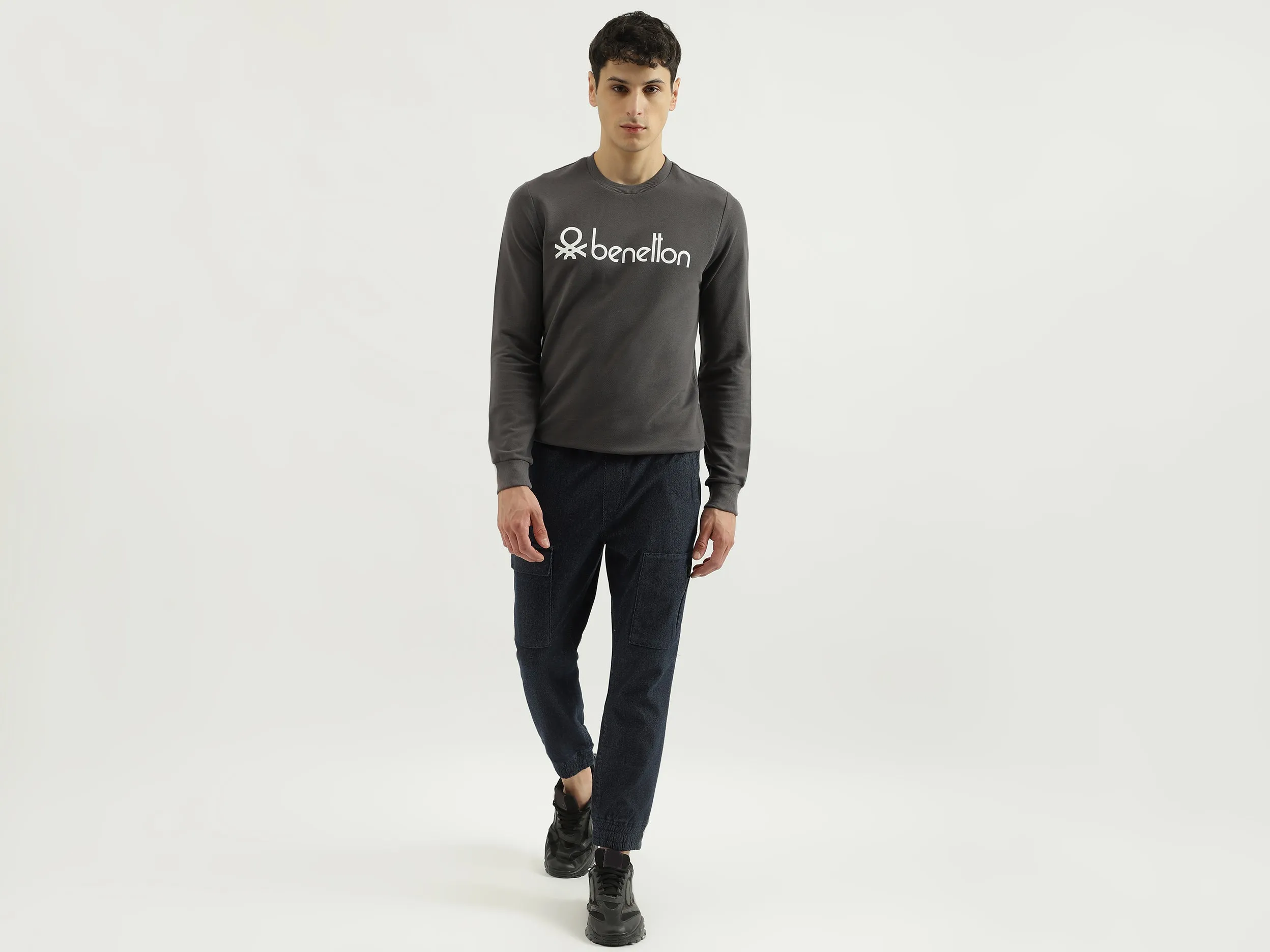 Regular Fit Round Neck Basic Branded Sweatshirt