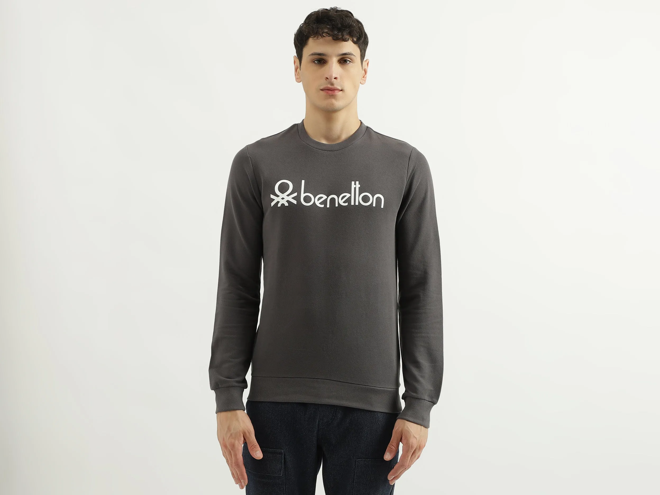 Regular Fit Round Neck Basic Branded Sweatshirt