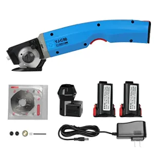 RESHY Portable Electric Cordless Rotary Fabric Cutter with 50mm Rotary Blade Rechargeable Hand-Held Fabric Cutting Machine Electric Scissors for Cutting Multi-Layer Fabric and Leather