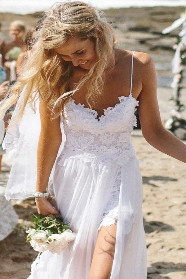 Romantic Sweetheart Chiffon Beach Wedding Dress with Lace  TN194
