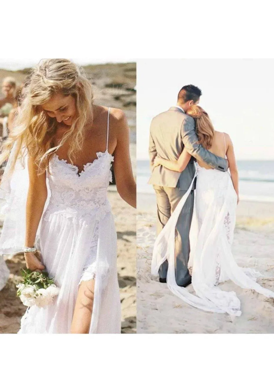 Romantic Sweetheart Chiffon Beach Wedding Dress with Lace  TN194