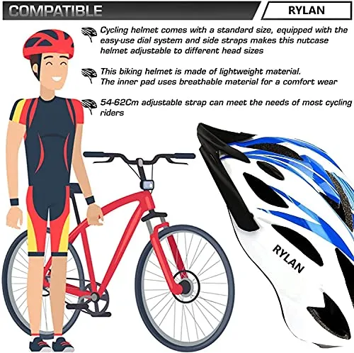 RYLAN Bicycle Helmet with Detachable Visor Back Light & Insect Net Padded Adjustable Size Cycling Helmet Lightweight Mountain Bike Cycle Helmets for Mens (Blue)
